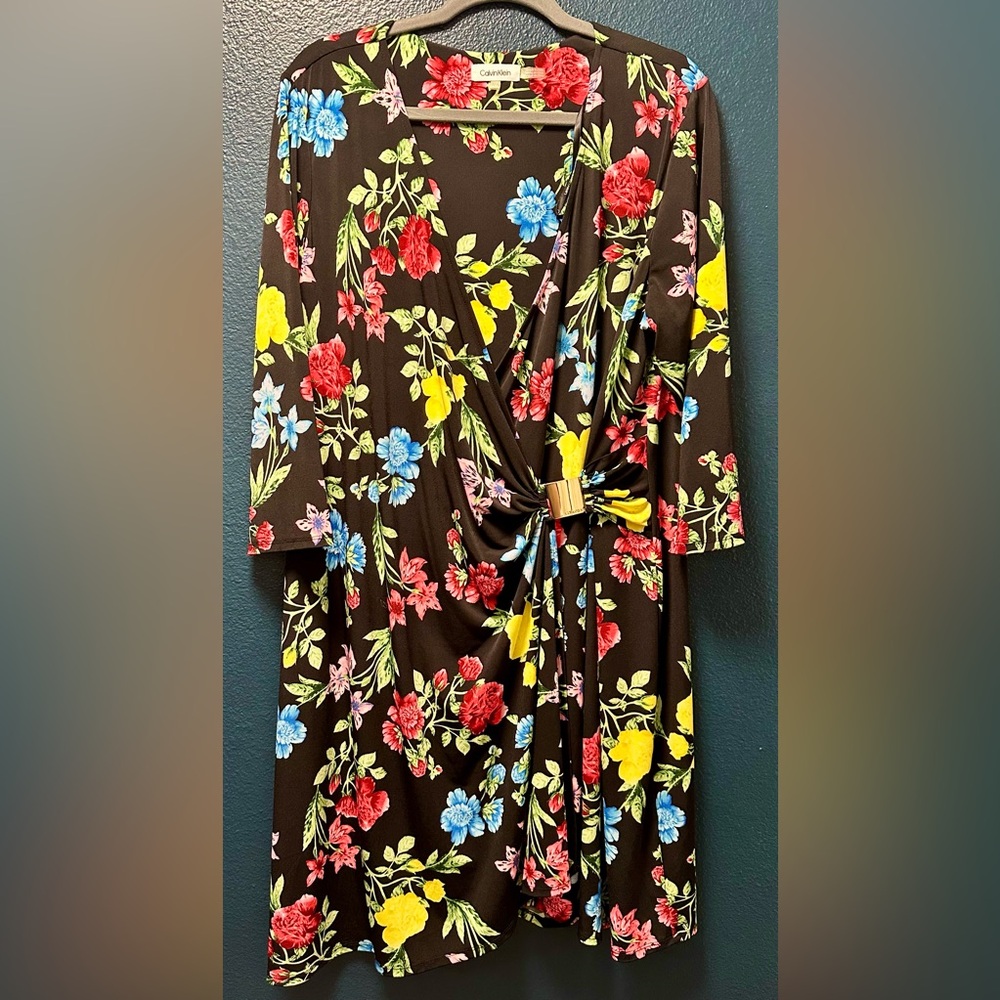 Calvin Klein Floral Faux-Wrap Sheath Dress